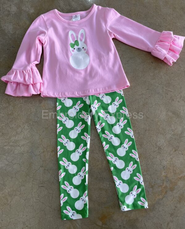 Bunny Pants with Pink Ruffle Sleeve Top